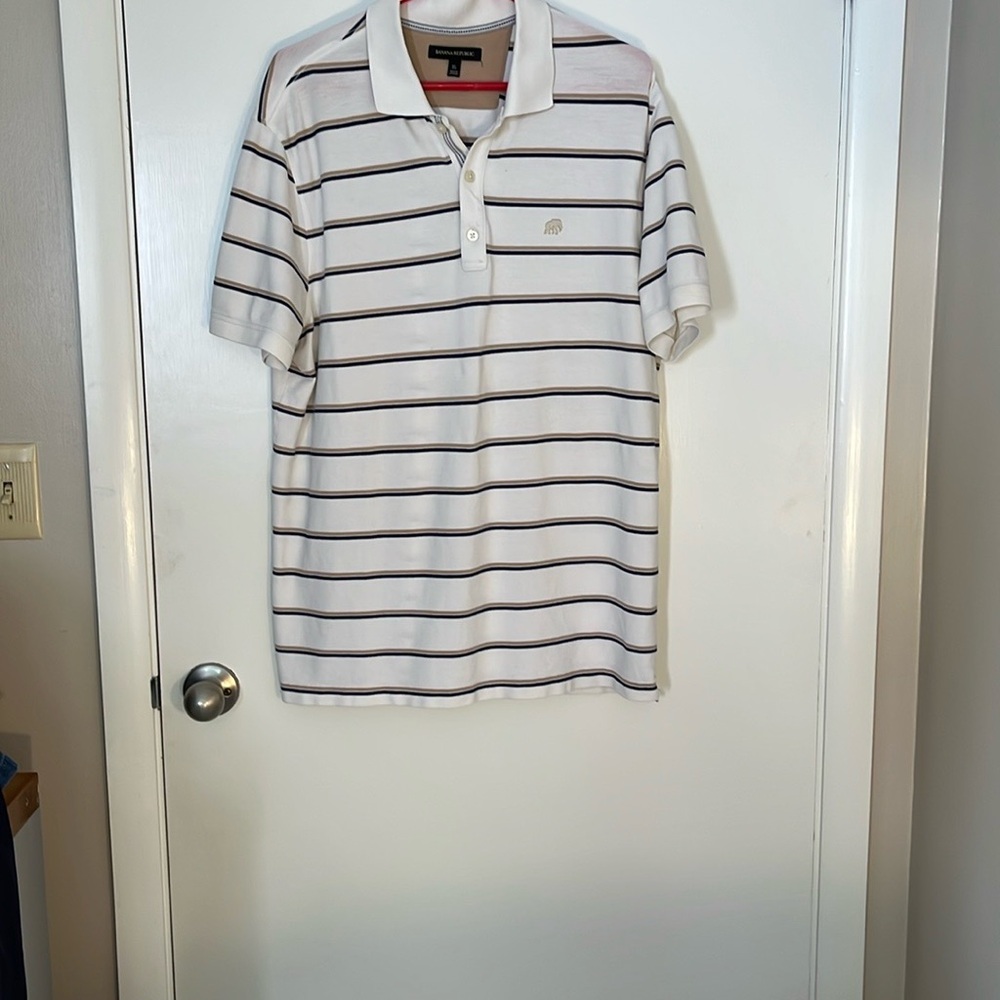 Banana Republic White and Black Polo Shirt XL